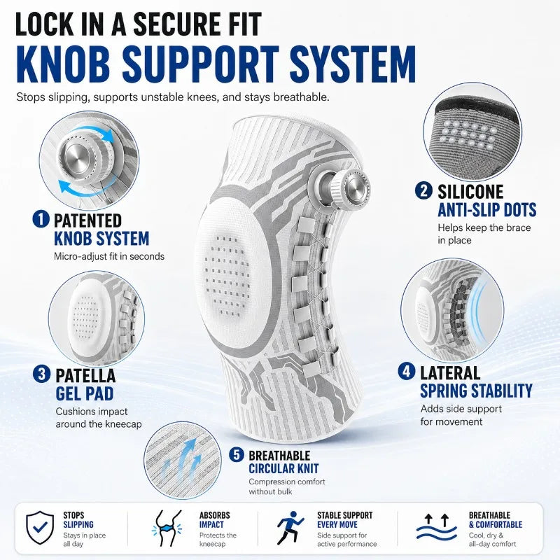 Smart Knob Knee Brace Patella Gel Pad Lateral Stabilizer Compression Support Joint Pain Relief Recovery Home Gym Wear Single